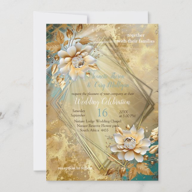 Invitation Palette bleu clair sur la conception de barogue or (Devant)