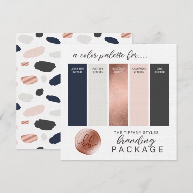 Invitation Palette couleur bleu et bleu marine rose Gold (Devant / Derrière)