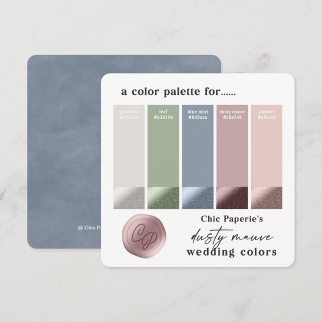 Invitation Palette couleur Mariage Dusty Mauve & Blue 2022 (Devant / Derrière)