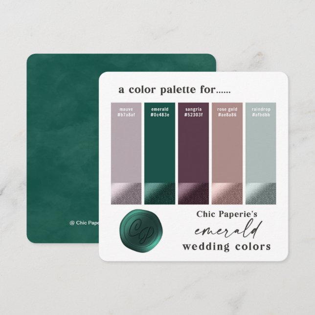 Invitation Palette couleur Mariage vert violet Rose or (Devant / Derrière)