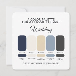 Invitation Palette de couleurs de mariage bleu marine Classiq