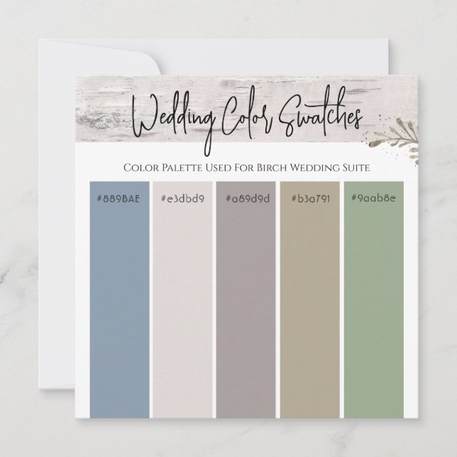 Invitation Palette de couleurs de mariage en bois de bouleau (Devant)