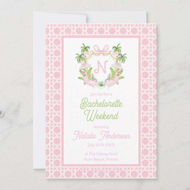 Invitation Palm Beach Monogram Crest Bachelorette Week-end (Devant)