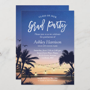 Invitation Palm Beach Sunset String Lights Graduation Party