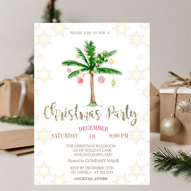 Invitation Palm Christmas Tree Snowflakes Société Fête (Créateur téléchargé)