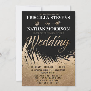 Invitation Palm d'or luxueux moderne Feuille chic Mariage