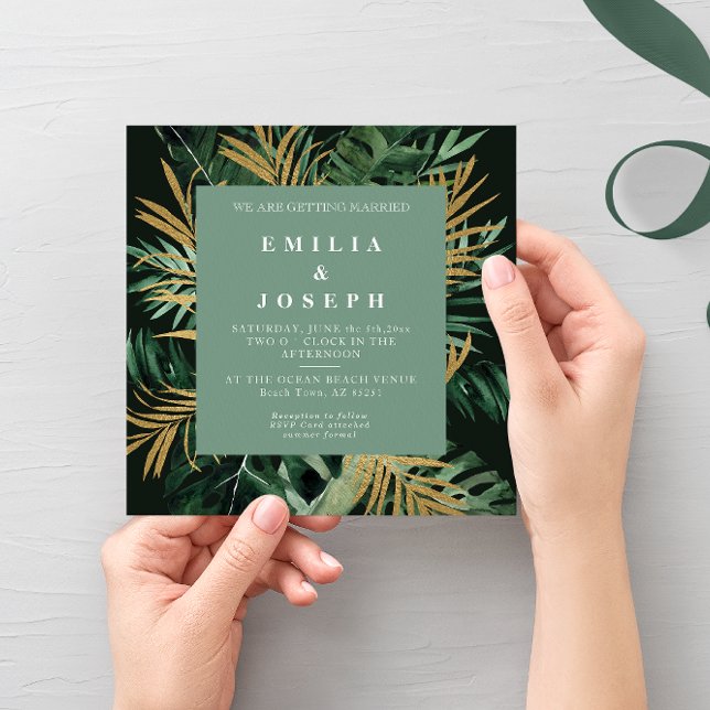 Invitation Palm feuille moderne tropicale vert poussiéreux Ma (Créateur téléchargé)