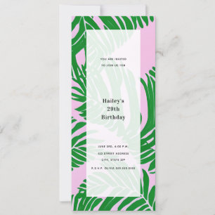 Invitation Palm Feuille rose et vert Générique fête d'anniver