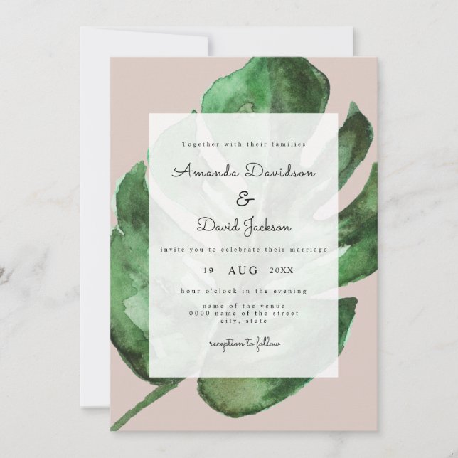 Invitation Palm Feuille Tropical Greenery Mariage moderne (Devant)