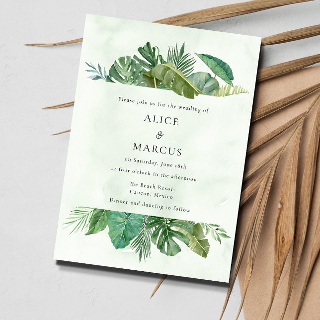 Invitation Palm Leaf Beach Tropical Destination Mariage (Tropical Palm Beach Wedding Invitation)