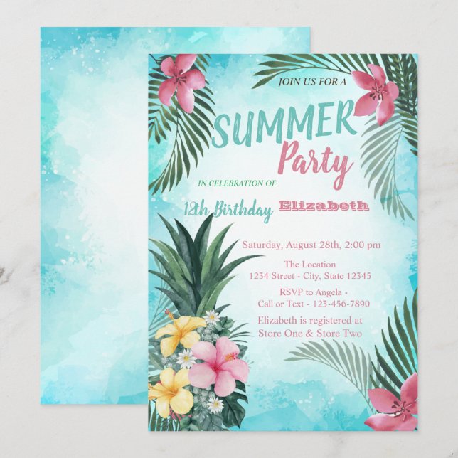 Invitation Palm Leaf, Fleurs Anniversaire Anniversaire (Devant / Derrière)