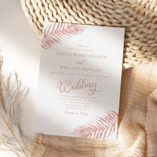 Invitation Palm Leaf Rose moderne or Mariage blanc