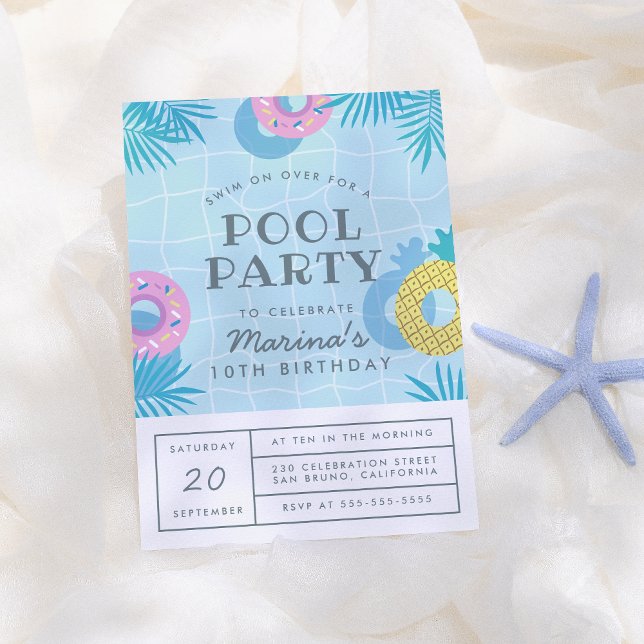 Invitation Palm moderne Feuilles & Piscine d'ananas fête d'an (Créateur téléchargé)