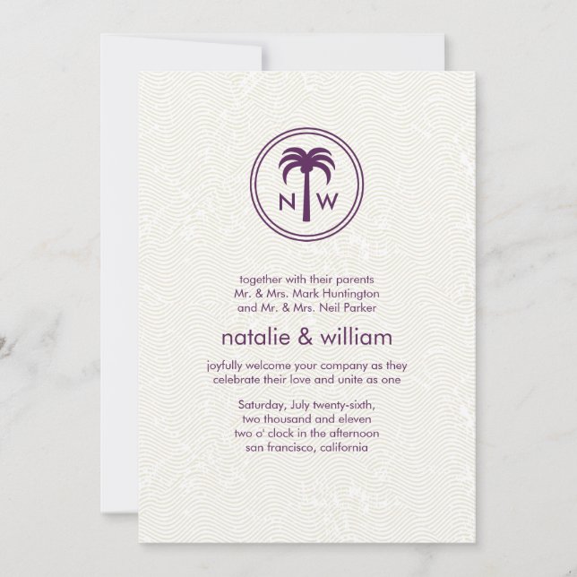 Invitation Palm Monogram Summer Beach Destination Mariage (Devant)
