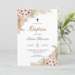 Invitation Palm Pampas séché Baptême d'orchidée noire en herb