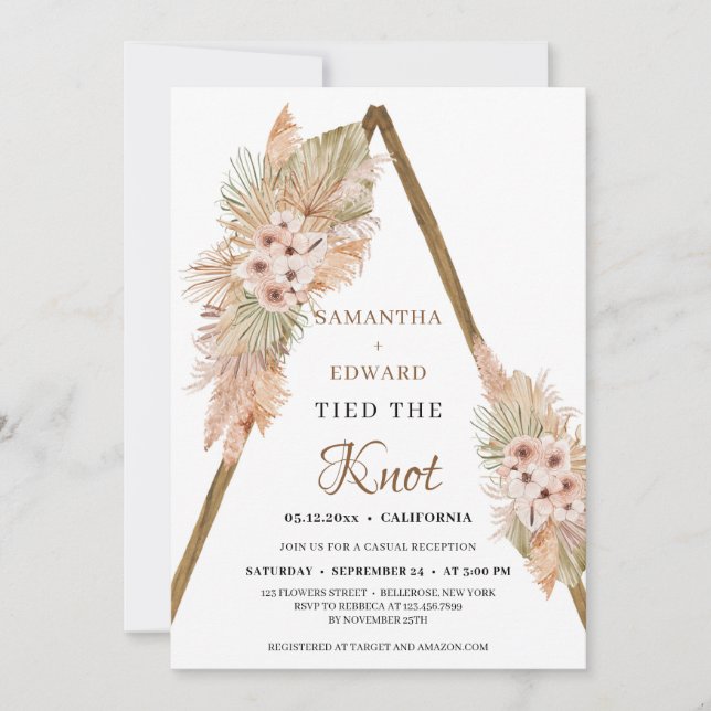 Invitation Palm Séché Pampas Grass Dusty Orchid Elopement (Devant)