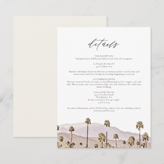 Invitation PALM SPRINGS California Mountains Fiche détaillée (Devant / Derrière)