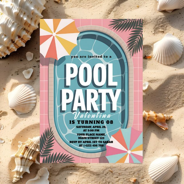 Invitation Palm Springs Pink Summer Pool Party Birthday (Créateur téléchargé)