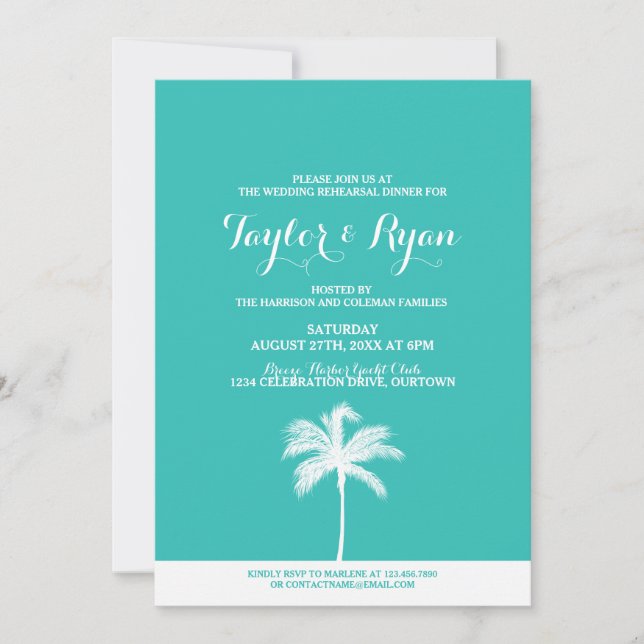 Invitation Palm Tree Aqua Dîner de répétition Mariage Invitat (Devant)