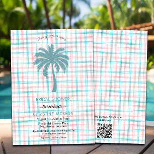 Invitation Palm Tree Azure Rose À damiers QR Code Bride