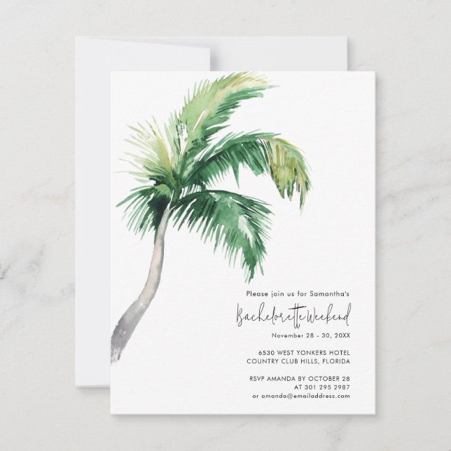 Invitation Palm Tree Bachelorette Week-end et itinéraire (Devant)