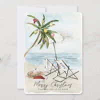 Palm Tree & Beach Chaises Tropical Holiday Card