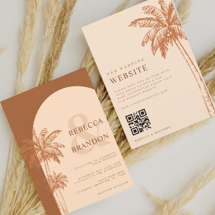 Invitation Palm Tree Boho Beach Terracotta QR Code Mariage