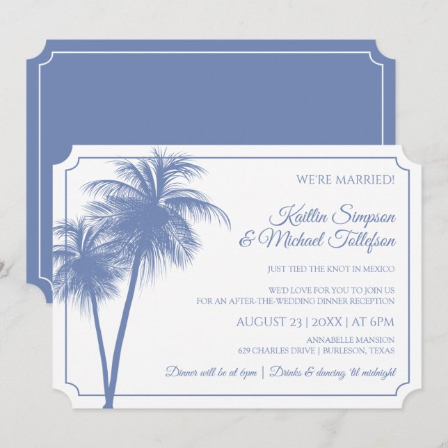 Invitation Palm Tree de destination | Bleu de Corn (Devant / Derrière)