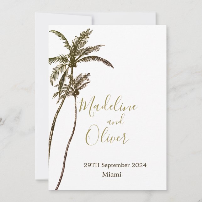 Invitation Palm Tree Elegant Mariage moderne Tropical (Devant)