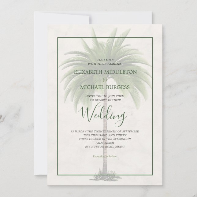 Invitation Palm Tree élégant vert moderne Formal Chic Mariage (Dos)