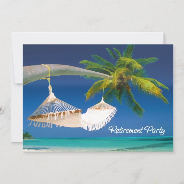 Invitation Palm Tree, Ocean & Hammock Retirement Party (Devant)