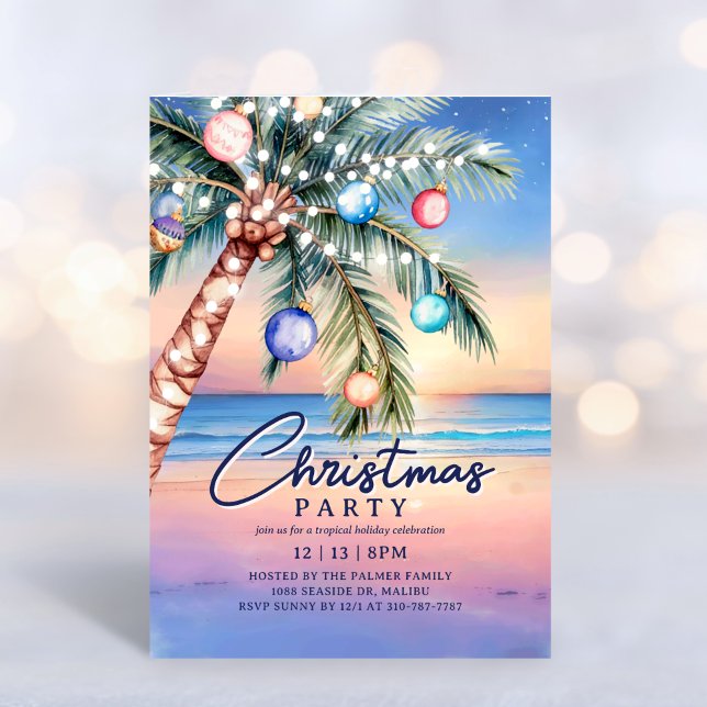Invitation Palm Tree Plage tropicale Noël (Créateur téléchargé)