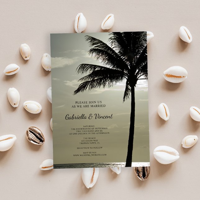 Invitation Palm Tree Silhouette Beach Mariage (Invite guests to your beach marriage ceremony with the Palm Tree Silhouette Wedding Invitation.)