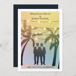 Invitation Palm Tree String Lights Deux Groom Gay Mariage