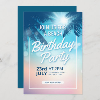 Invitation Palm Tree Sunset Plage adulte Anniversaire