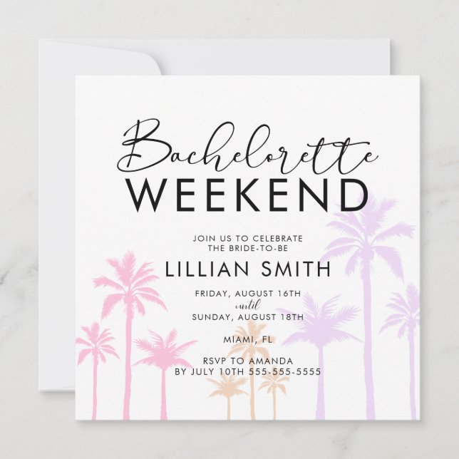 Invitation Palm Tree Tropical Bachelorette Week-end (Devant)