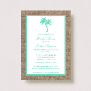 Invitation Palm Tree Tropical Burlap Beach Fête des mariées