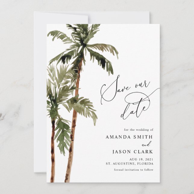 Invitation Palm Tree Tropical Island Minimal Beach Save The D (Devant)