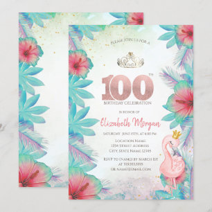 Invitation Palm tropical Feuille Hibiscus Flamant rose rose 1