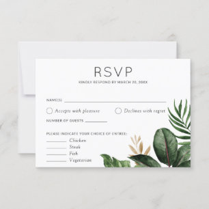 Invitation Palm Tropical Feuilles Mariage RSVP Options alimen