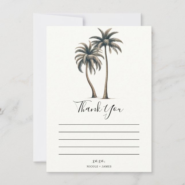 Invitation Palm tropical Mariage côtier rustique Merci (Devant)