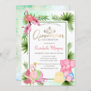 Invitation Palm Watermelon Flamant rose EIephant Quinceañera