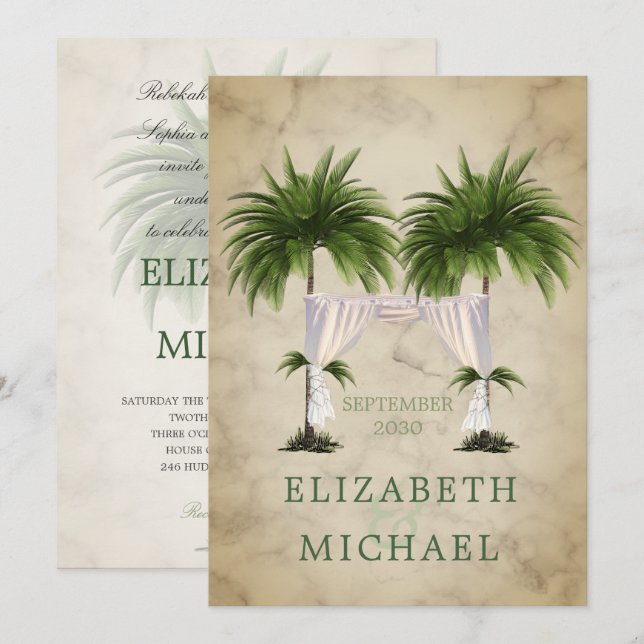 Invitation Palme de champagne moderne élégant Chuppah juif (Devant / Derrière)