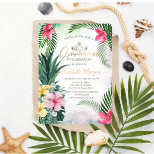 Invitation Palme d'été Quinceañera d'ananas à fleurs tropical