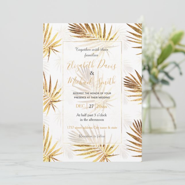 Invitation Palme d'or blanc tropical Feuille (Debout devant)