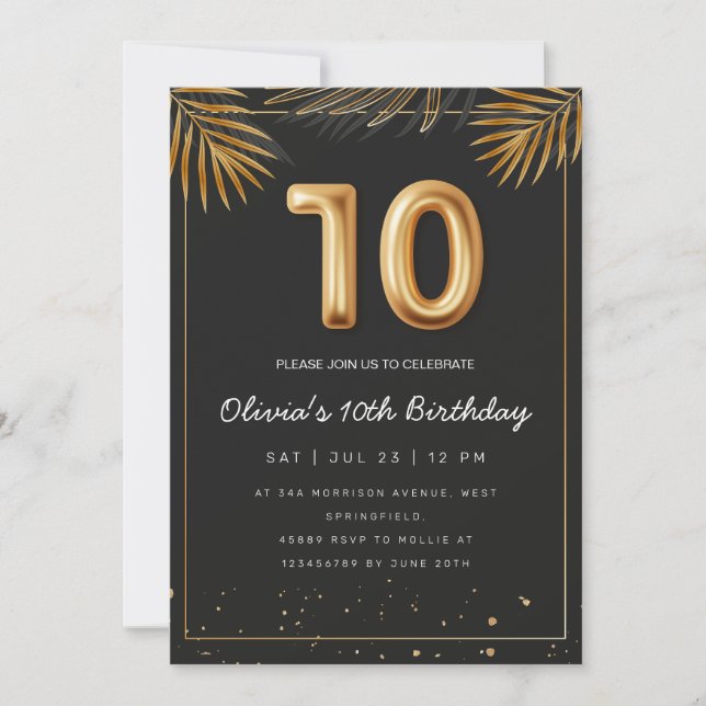 Invitation Palme Tropicale d'or Feuille 10e anniversaire (Devant)