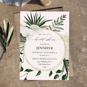 Invitation Palme tropicale et Fête des mariées florale blanch