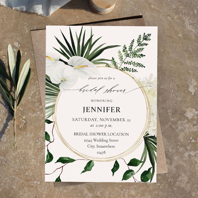 Invitation Palme tropicale et Fête des mariées florale blanch (Créateur téléchargé)