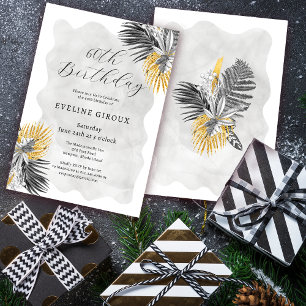 Invitation Palme tropicale Noir Blanc Or 60e anniversaire