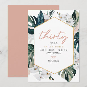 Invitation Palme tropicale rose pâle Pampas 30e anniversaire